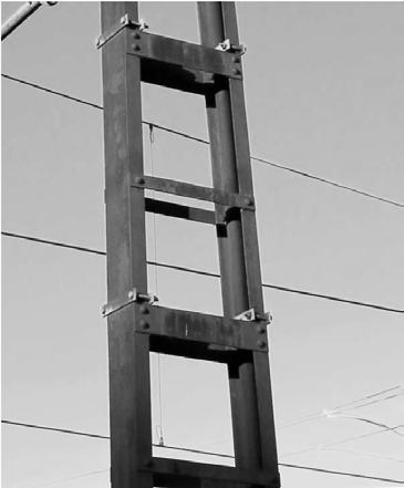 Close-up of a battened steel railway mast